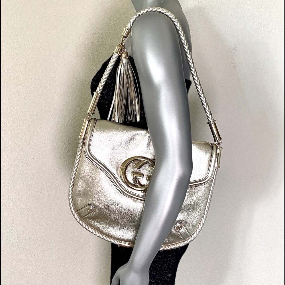 Gucci Gold Metallic Medium Britt Tassel bag